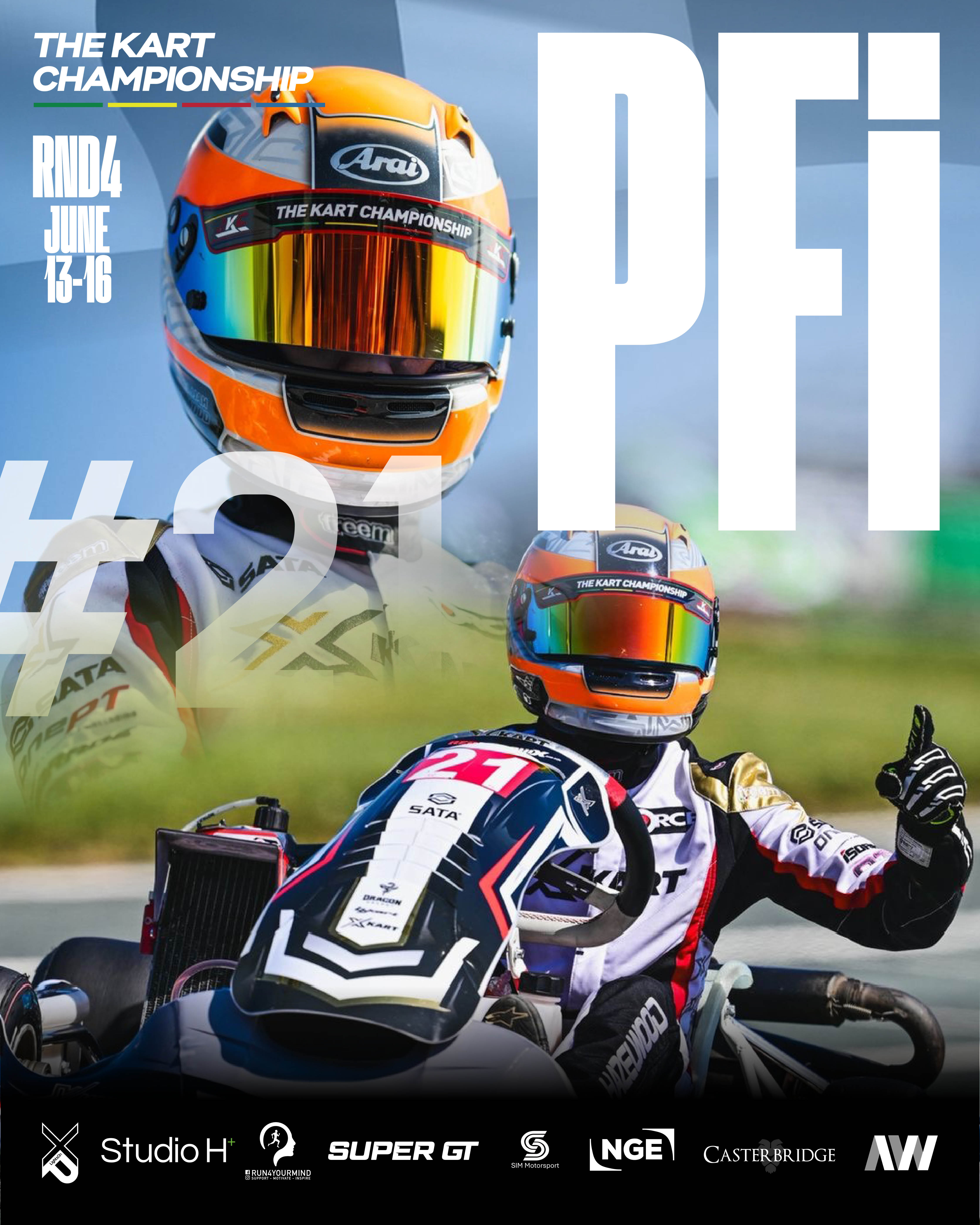 Elijah Hazelwood PFI karting social graphic
